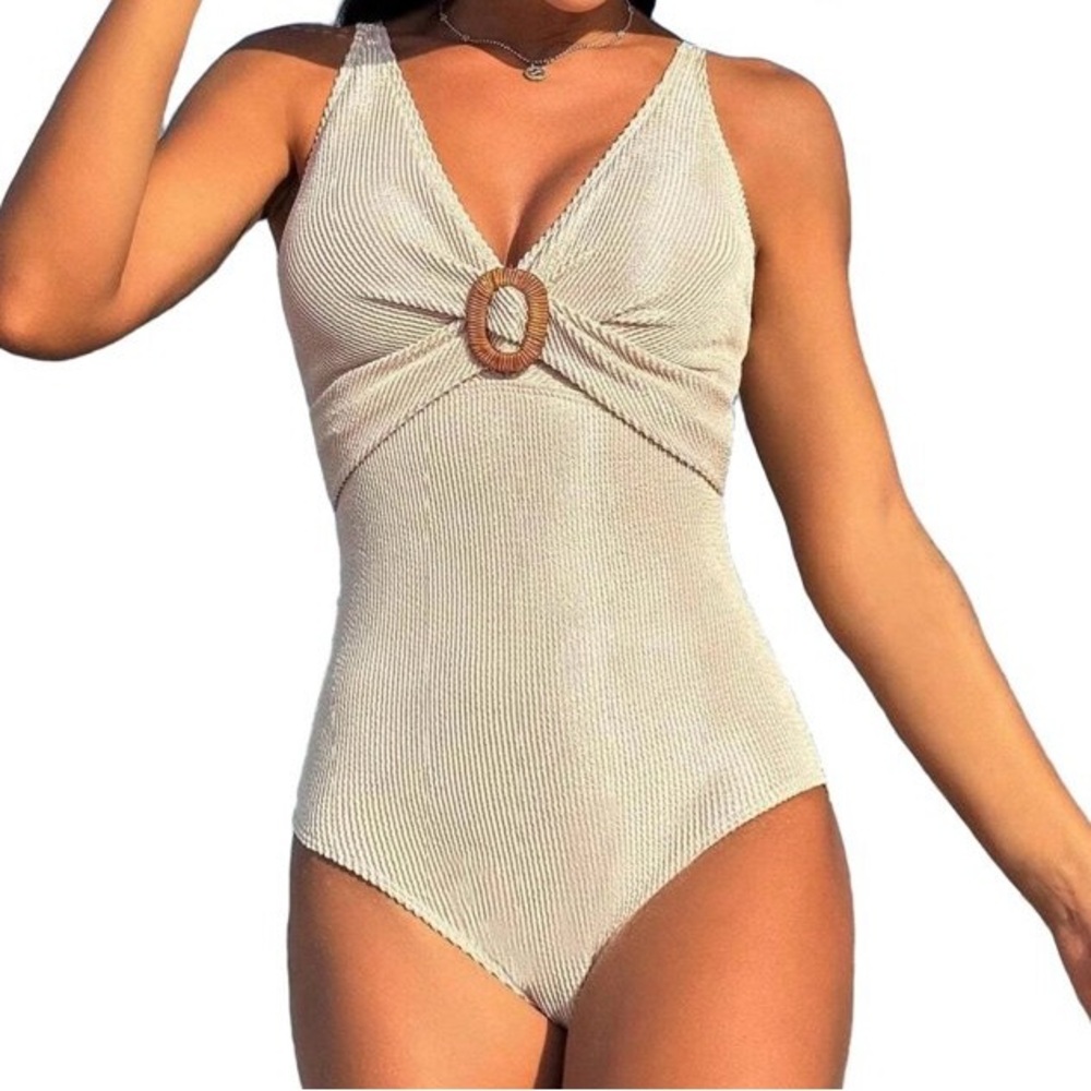 Unbranded Apricot Textured V Neck One-Pieces Swimsuit‎ Size Large